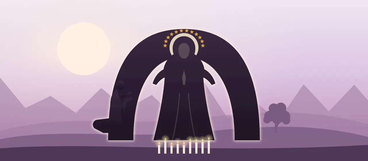 Virgen de Lourdes en la gruta de Massabielle con velas encendidas a sus pies