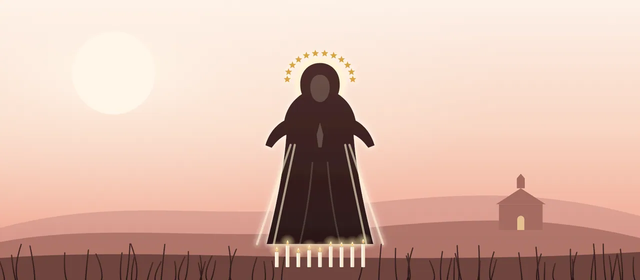 Virgen Milagrosa con rayos de luz que salen de sus manos, como en la Medalla